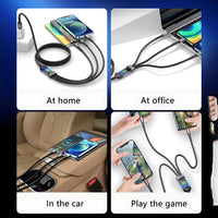 3-in-1 USB 100W 6A Fast Charger Cable Car USB To Type-C Micro LIGHTNING Cable For iPhone 16 15 14 13 Samsung Xiaomi Huawei
