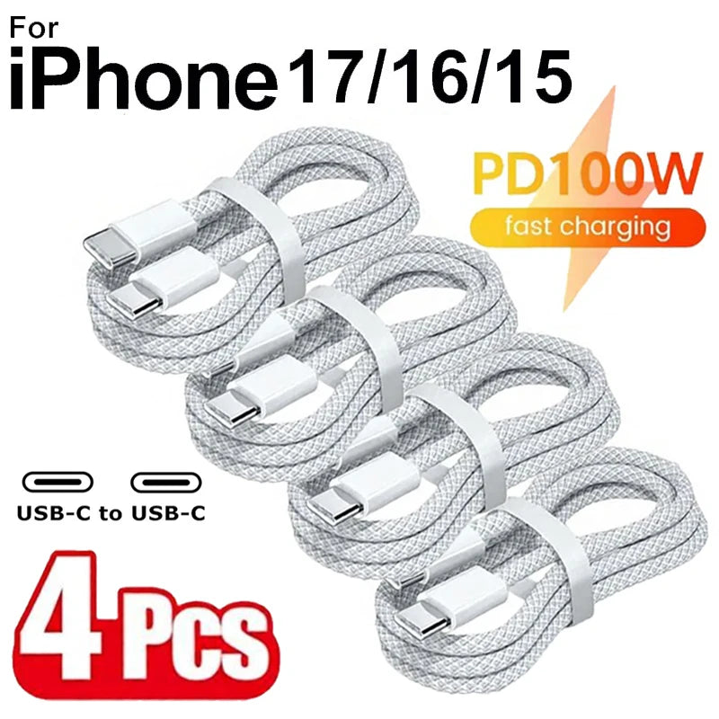 4PCS USB C Cable to USB C 100W Fast Charging Charger Cable Supports Fast Charging For iPhone 17 16 15 Samsung Xiaomi Huawei etc