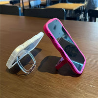 2IN1 Folding Stand Wave Clear Phone Case For iPhone 16 15 14 Plus 11 12 13 Pro Max Fashion 3D Curly Shockproof Protective Cover