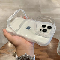 2IN1 Folding Stand Wave Clear Phone Case For iPhone 16 15 14 Plus 11 12 13 Pro Max Fashion 3D Curly Shockproof Protective Cover