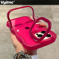 2IN1 Folding Stand Wave Clear Phone Case For iPhone 16 15 14 Plus 11 12 13 Pro Max Fashion 3D Curly Shockproof Protective Cover