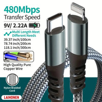 USB C to Lightning 10 feet MFi Certified for iPhone 14 Pro Max 13 Pro Type C to Lightning Fast Charging Braided Data Cable
