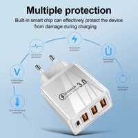 48W 3USB Fast Charger Type C QC 3.0 Portable Wall Charger PD Fast Charge EU/US Plug For Samsung Huawei Xiaomi Phone Wall Adapter