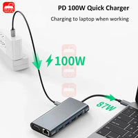 USB C HUB 4K 30Hz Type C to HDMI-compatible USB 3.0 Adapter 11 in 1 Type C HUB Dock PD 87W USB C Splitter for MacBook Pro Air
