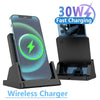 30W Wireless Charger Pad Stand Desktop Ultra-thin Mobile Phone For iPhone 15 14 13 12 Samsung Xiaomi Fast Charging Dock Station
