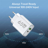 65W GaN USB Charger Type C Fast Charging Mobile Phone Charger Adapter For iPhone Xiaomi Samsung Huawei EU/US Plug Wall Charger