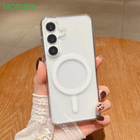 Magnetic Charge Phone Case For Samsung Galaxy S26 S25 S24 S23 Ultra S22 Plus S21 FE A35 A55 Clear Acrylic Slim Shockproof Cover